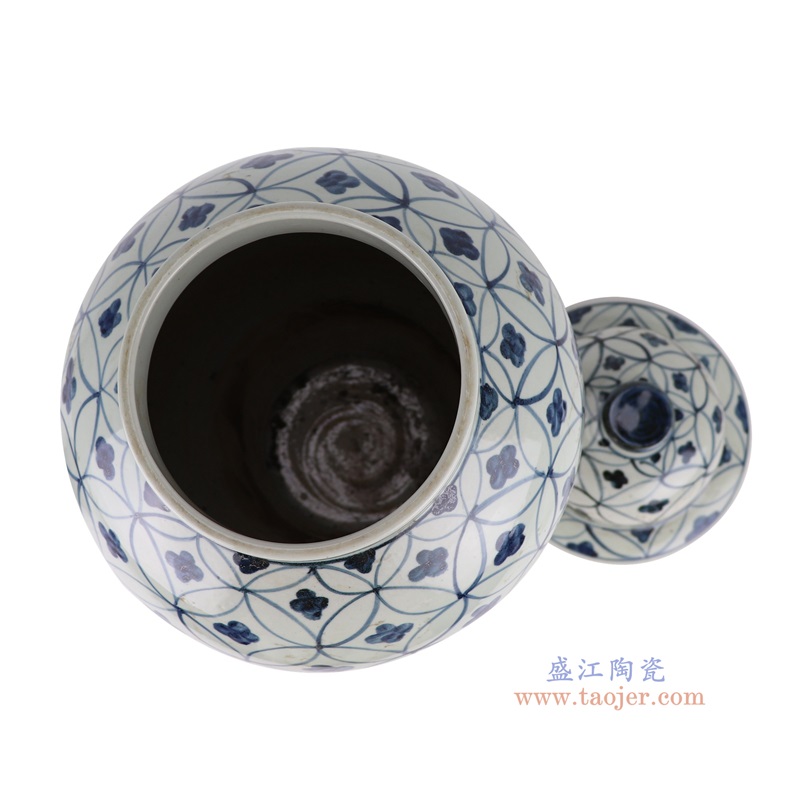 仿古青花几何图形铜钱纹将军罐,产品编号:RZSX50-C 产品尺寸(单位cm): 高46直径26口径底径18.3重量6.35KG