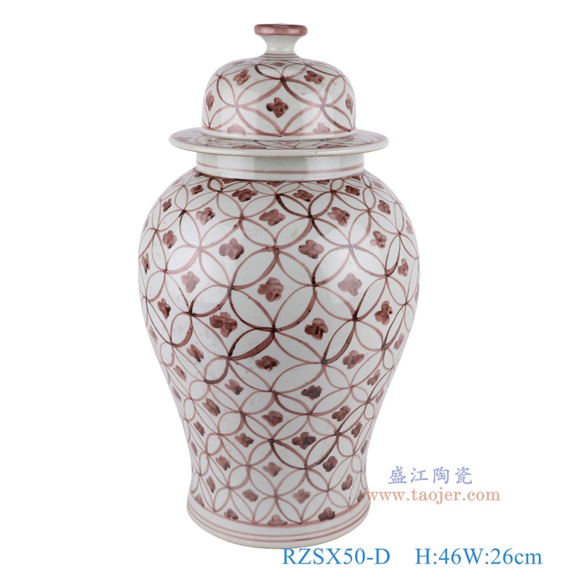 仿古洪武釉里红几何图形铜钱纹将军罐,产品编号:RZSX50-D 产品尺寸(单位cm): 高46直径26口径底径18.3重量6.35KG