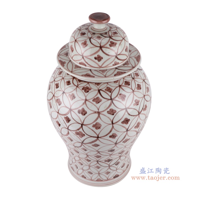 仿古洪武釉里红几何图形铜钱纹将军罐,产品编号:RZSX50-D 产品尺寸(单位cm): 高46直径26口径底径18.3重量6.35KG