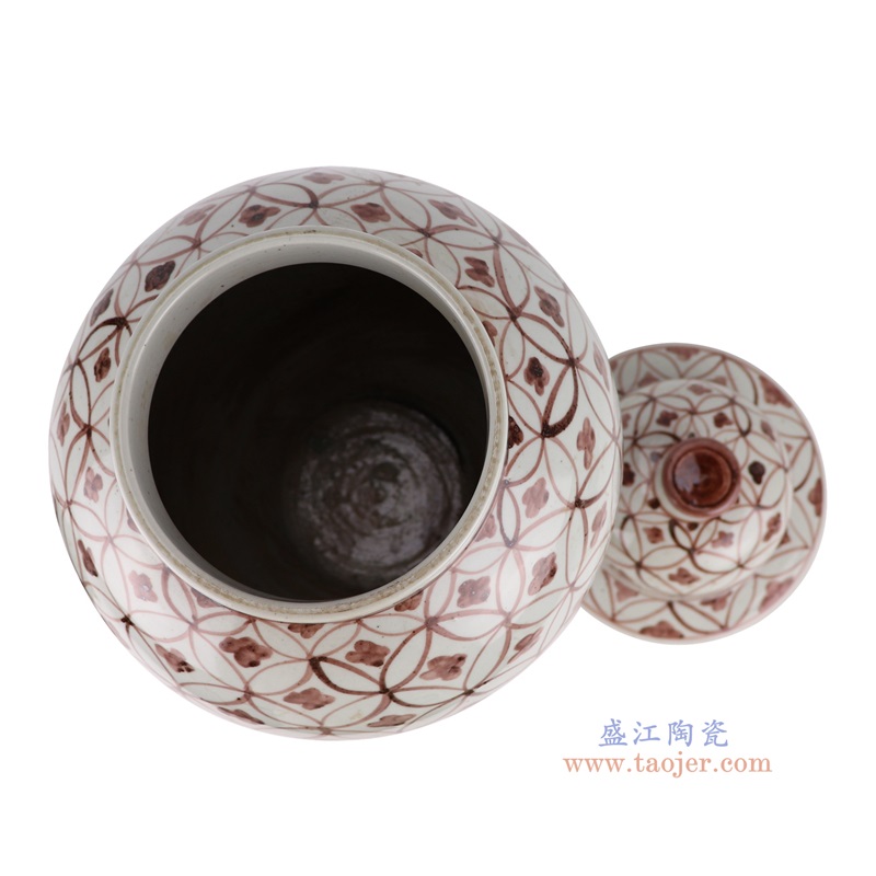 仿古洪武釉里红几何图形铜钱纹将军罐,产品编号:RZSX50-D 产品尺寸(单位cm): 高46直径26口径底径18.3重量6.35KG