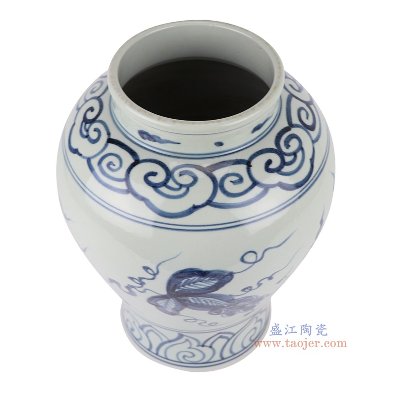 青花葡萄纹大罐,产品编号:RZSX55 产品尺寸(单位cm): 高29.5直径22.4口径底径14.5重量3.5KG