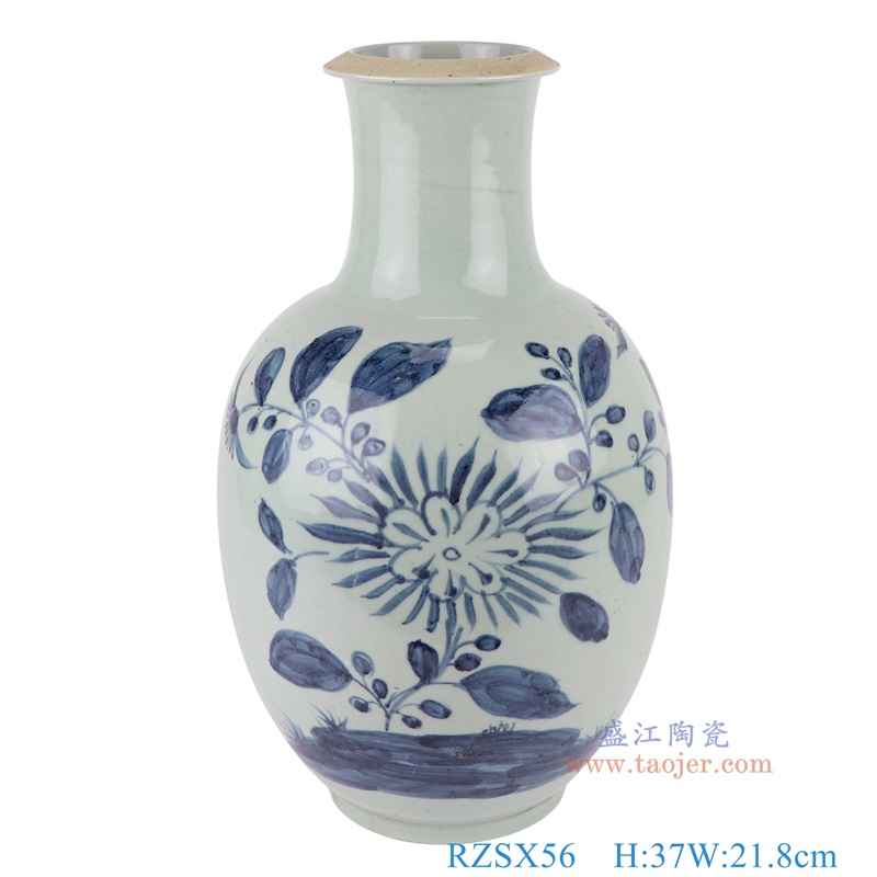 青花太阳花竹纹花瓶,产品编号:RZSX56 产品尺寸(单位cm): 高37直径21.8口径底径12.2重量4.35KG