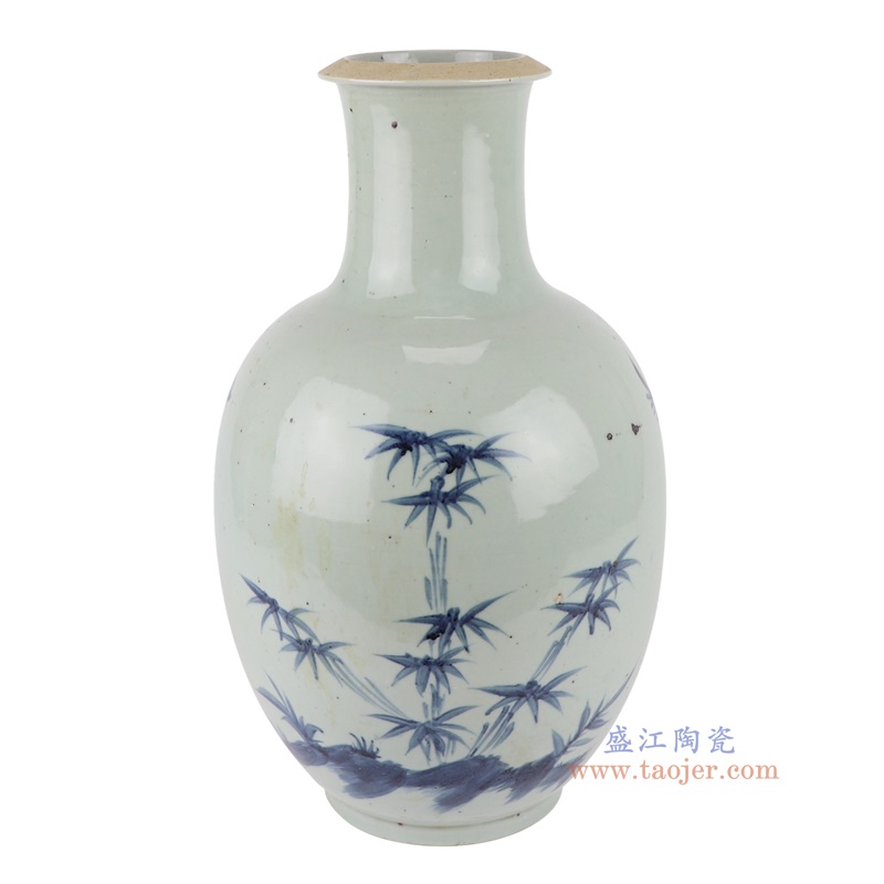 青花太阳花竹纹花瓶,产品编号:RZSX56 产品尺寸(单位cm): 高37直径21.8口径底径12.2重量4.35KG