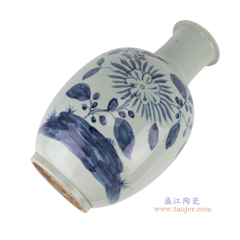 青花太阳花竹纹花瓶，产品编号：RZSX56       产品尺寸(单位cm):  高37直径21.8口径底径12.2重量4.35KG