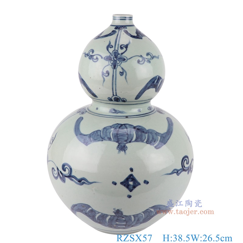 青花蝙蝠纹葫芦瓶,产品编号:RZSX57 产品尺寸(单位cm): 高38.5直径26.5口径底径11.7重量5.9KG
