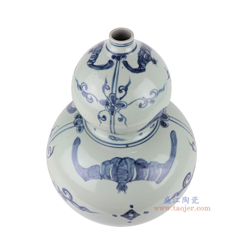青花蝙蝠纹葫芦瓶,产品编号:RZSX57 产品尺寸(单位cm): 高38.5直径26.5口径底径11.7重量5.9KG