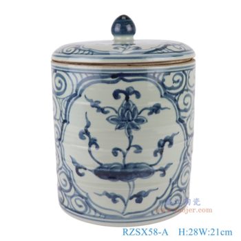RZSX58-A   青花开窗花卉纹直筒盖罐      高28直径21口径底径重量5.15KG