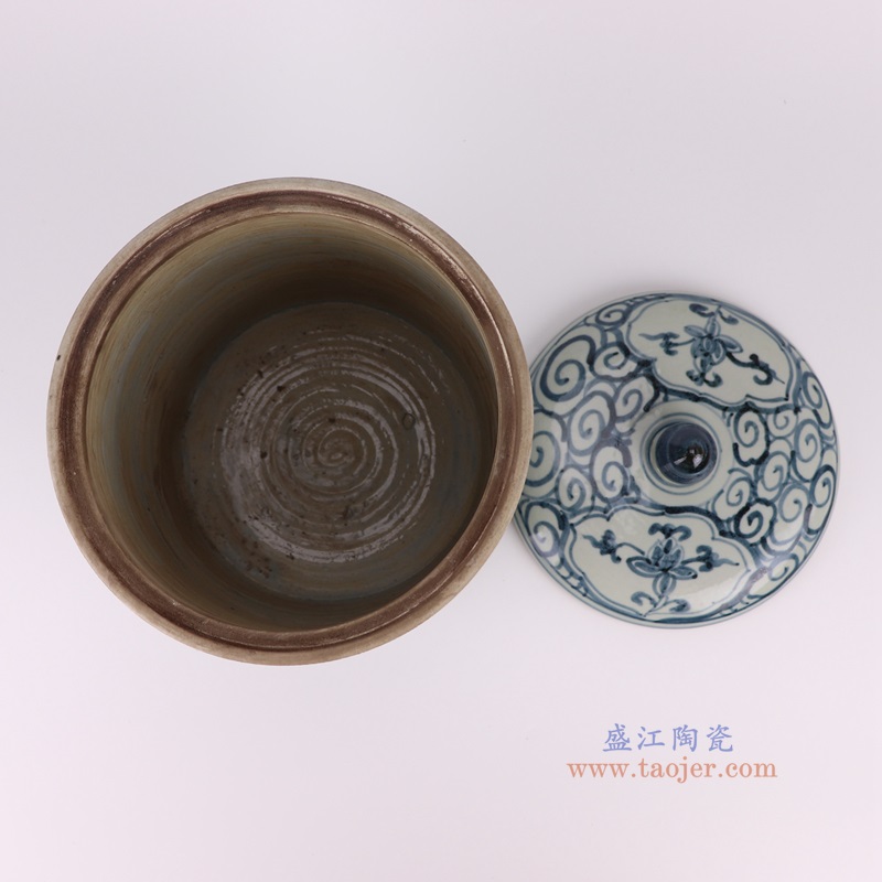 青花开窗花卉纹直筒盖罐,产品编号:RZSX58-A 产品尺寸(单位cm): 高28直径21口径底径重量5.15KG