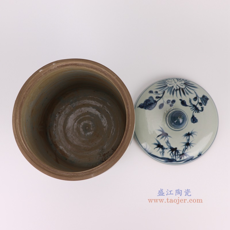 青花太阳花纹直筒盖罐,产品编号:RZSX58-B 产品尺寸(单位cm): 高28直径21口径底径重量5.15KG