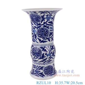 RZUL10     青花缠枝莲花觚，      高35.7直径20.5口径18.5底径15.1重量2.75KG