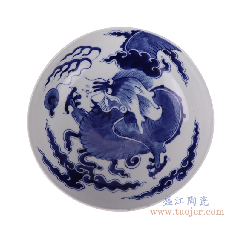 青花过江龙纹碗,产品编号:RZUL11-A 产品尺寸(单位cm): 高8.3直径21.8口径20.6底径重量0.8KG