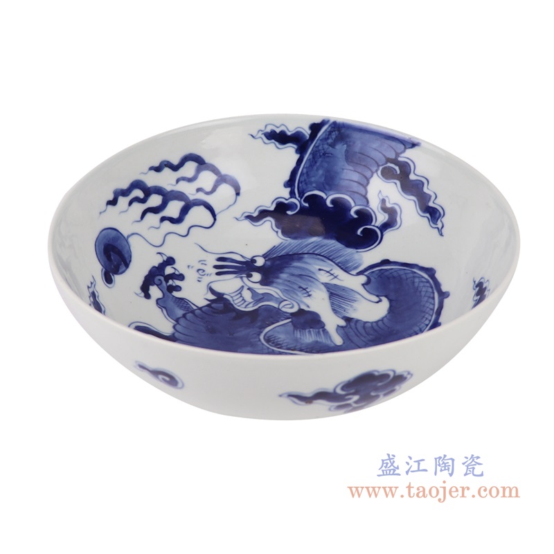 青花过江龙纹碗,产品编号:RZUL11-A 产品尺寸(单位cm): 高8.3直径21.8口径20.6底径重量0.8KG