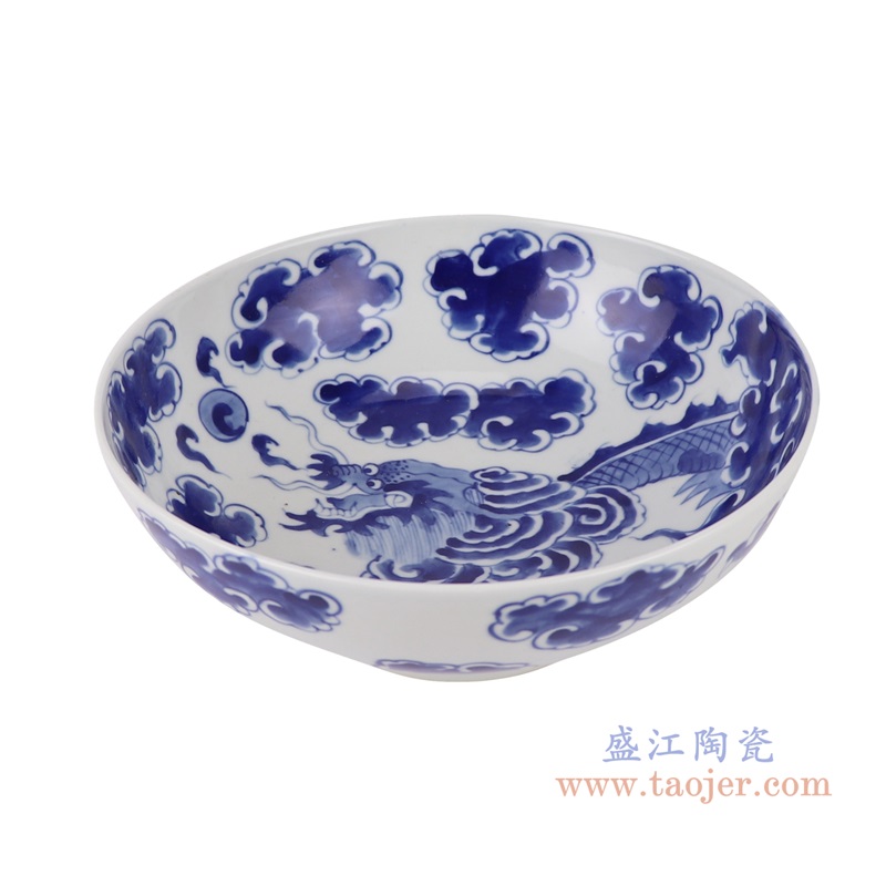 青花云中龙纹碗,产品编号:RZUL11-B 产品尺寸(单位cm): 高8.3直径21.8口径底径重量0.8KG