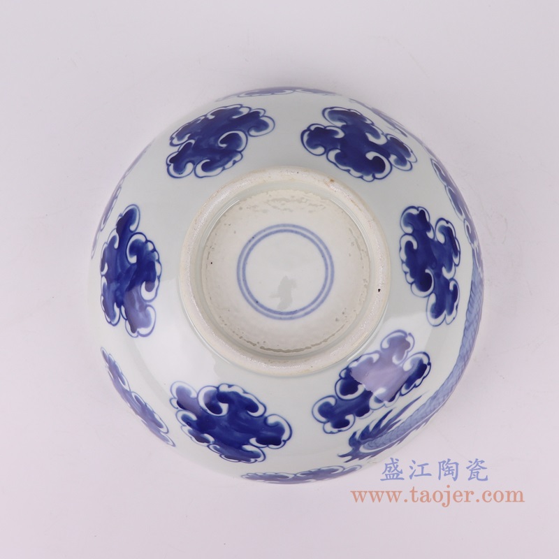 青花云中龙纹碗,产品编号:RZUL11-B 产品尺寸(单位cm): 高8.3直径21.8口径底径重量0.8KG