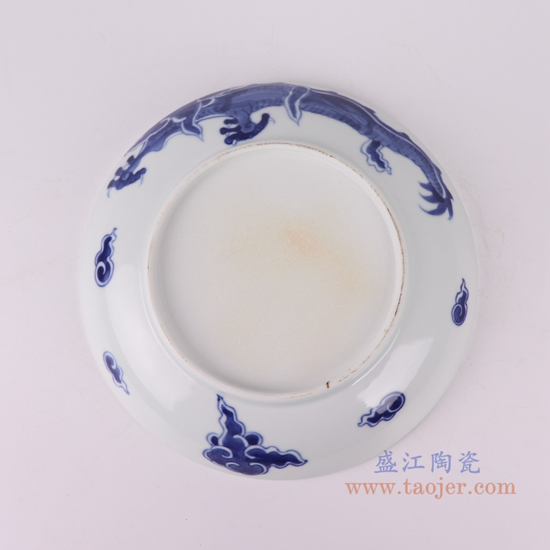 青花过江龙纹盘,产品编号:RZUL12-A 产品尺寸(单位cm): 高4.7直径22.4口径19底径重量0.6KG