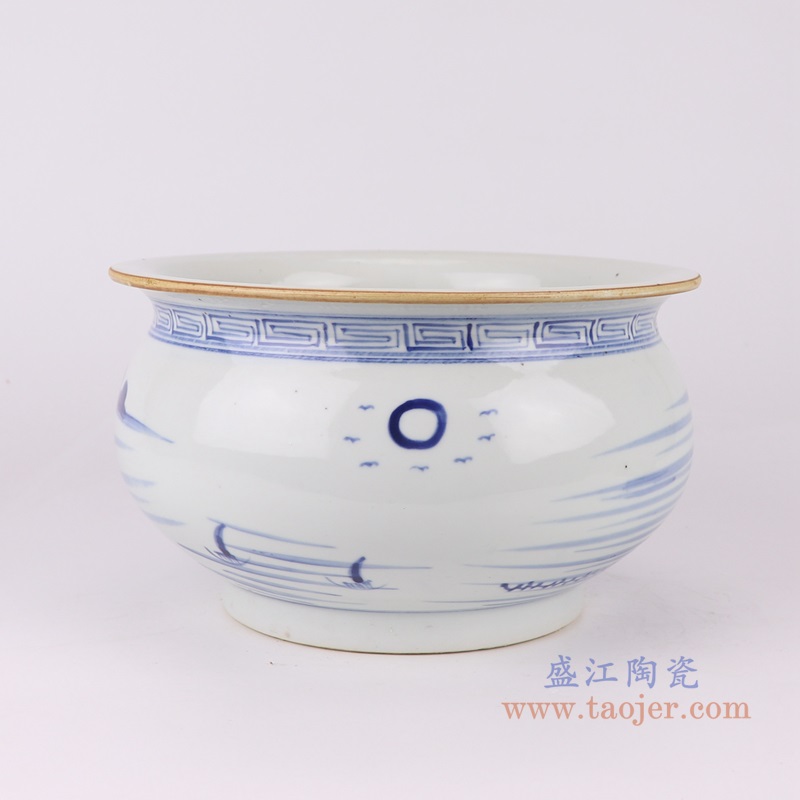 青花山水纹香炉,产品编号:RZUL13-B 产品尺寸(单位cm): 高15.3直径25口径底径重量2.3KG
