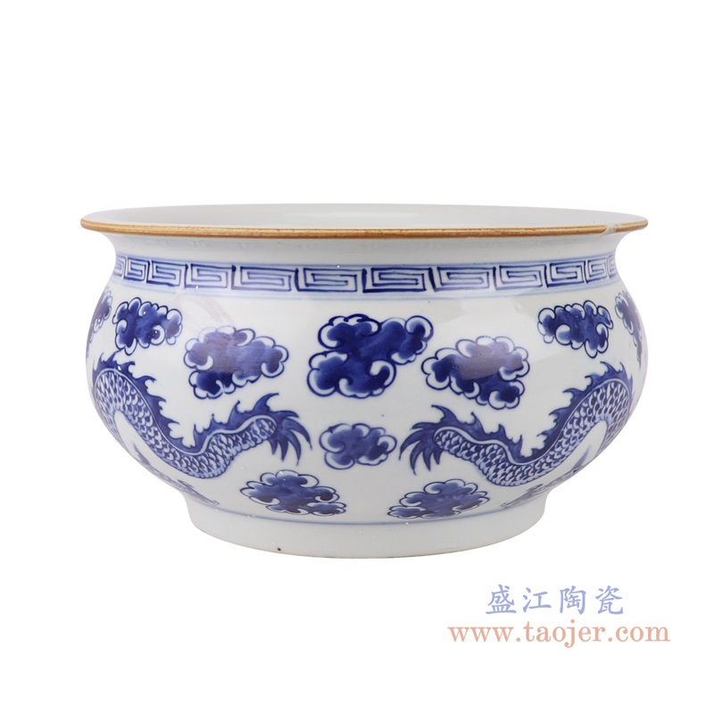 青花龙纹香炉,产品编号:RZUL13-C 产品尺寸(单位cm): 高15.3直径25口径底径重量2.3KG