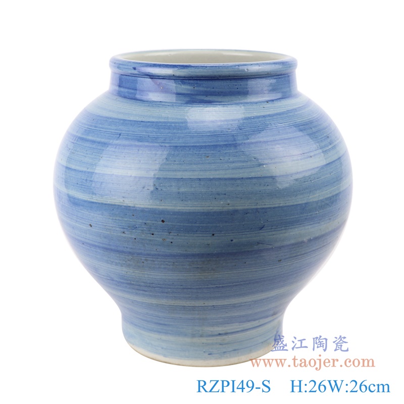 青花条纹缸坛罐小号；产品编号：RZPI49-S       产品尺寸(单位cm):  高：26直径：26口径：15.5底径：14.6重量：3.2KG