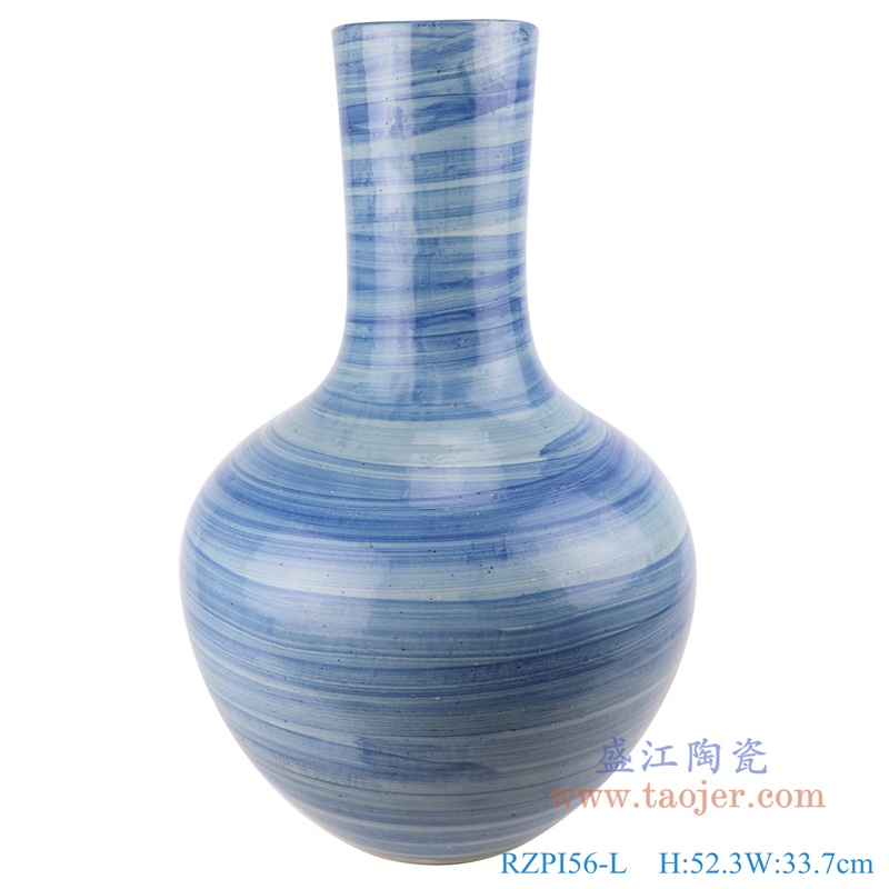 青花条纹天球瓶大号；产品编号：RZPI56-L       产品尺寸(单位cm):  高：52.3直径：33.7口径：12.5底径：16.7重量：8.7KG