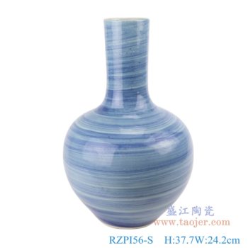 RZPI56-S    青花分水条纹天球瓶小号     高：37.7直径：24.2口径：7.8底径：12重量：3.6KG