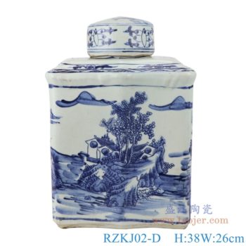 RZKJ02-D   青花长方形山水扁罐子；   高：38直径：26口径：10底径：25重量：6.25KG