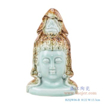 RZQW06-B   颜色釉影青窑变釉雕刻观音菩萨雕塑佛头佛像   高：22直径：13.3口径：底径：重量：0.6KG