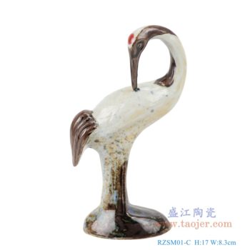 RZSM01-C   颜色釉窑变釉雕刻雕塑单羽回头仙鹤；   高：17直径：8.3口径：底径：6重量：0.1KG