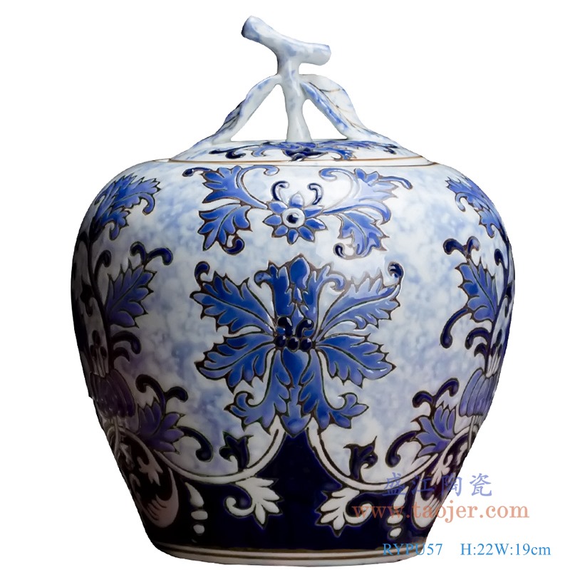 青花缠枝莲苹果罐片;产品编号:RYPU57 产品尺寸(单位cm): 高:22直径:19口径:底径:重量:KG