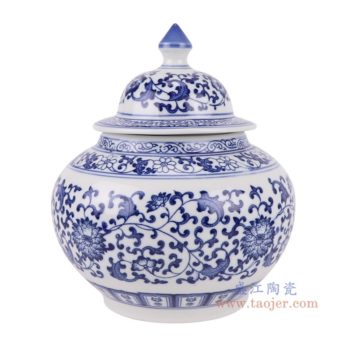 RZBG21   青花缠枝莲茶叶罐，   高21直径18.7口径28底径11.1重量1.4KG