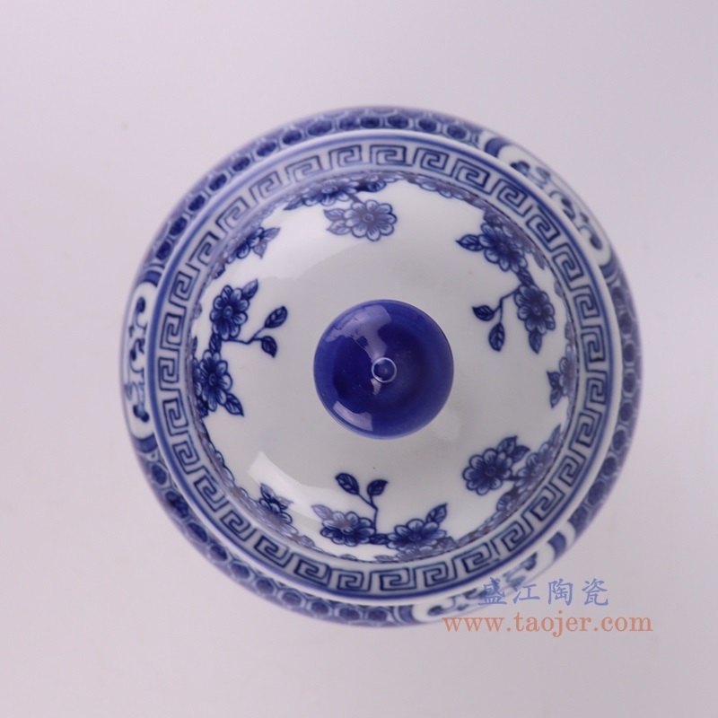 青花蝶恋花将军罐，产品编号：RZBO19-B       产品尺寸(单位cm):  高25直径15.5口径底径12重量1.6KG