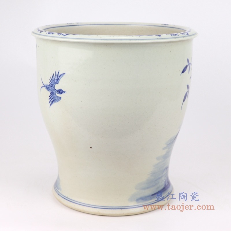 青花花鸟高脚花盆；产品编号：RZFH28       产品尺寸(单位cm):  高：26直径：25口径：25底径：19.3重量：4.65KG