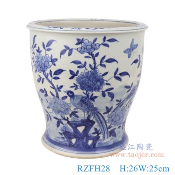 RZFH28    青花花鸟高脚花盆；    高：26直径：25口径：25底径：19.3重量：4.65KG