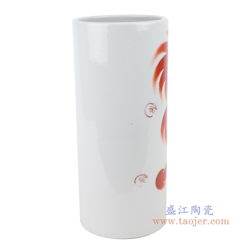 矾红狮子纹直筒高笔筒;产品编号:RZIH17 产品尺寸(单位cm): 高:27.7直径:11.8口径:11.8底径:11.8重量:1.1KG