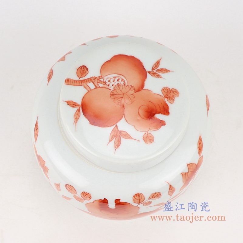 矾红石榴纹坛子盖罐;产品编号:RZIH22-A 产品尺寸(单位cm): 高:15.5直径:16口径:8.3底径:12..3重量:0.9KG