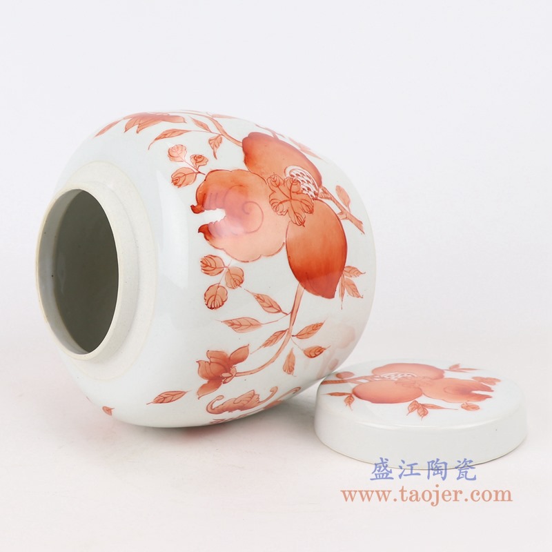 矾红石榴纹坛子盖罐;产品编号:RZIH22-A 产品尺寸(单位cm): 高:15.5直径:16口径:8.3底径:12..3重量:0.9KG