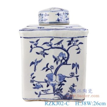 RZKJ02-C   青花长方形仙桃扁罐子；  高：38直径：26口径：10底径：25重量：6.25KG