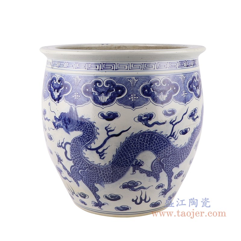 RZKM03 青花仿大清康熙年制花鸟大缸鱼缸水缸; 高:38直径:37口径:底
