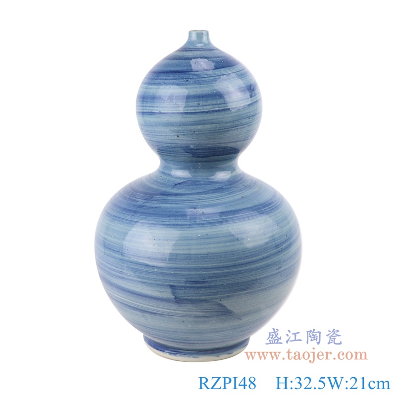 青花条纹葫芦瓶；产品编号：RZPI48       产品尺寸(单位cm):  高：32.5直径：21口径：18底径：11.5重量：2.9KG