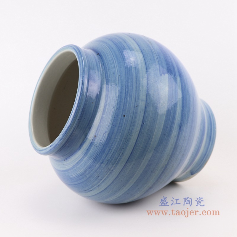 青花条纹缸坛罐小号；产品编号：RZPI49-S       产品尺寸(单位cm):  高：26直径：26口径：15.5底径：14.6重量：3.2KG