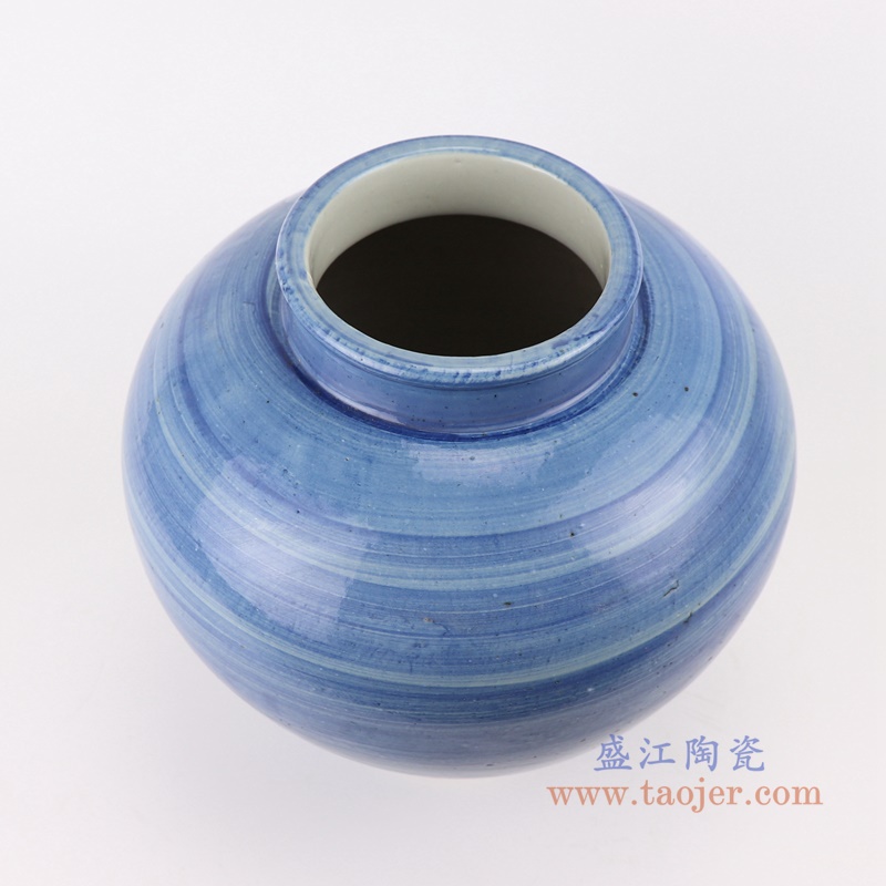 青花条纹缸坛罐子；产品编号：RZPI50       产品尺寸(单位cm):  高：25.5直径：25口径：12底径：11重量：3.1KG