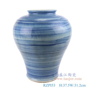 RZPI53   青花条纹大口梅瓶，无盖将军罐；  高：37.5直径：31.2口径：15.5底径：17重量：6.4KG