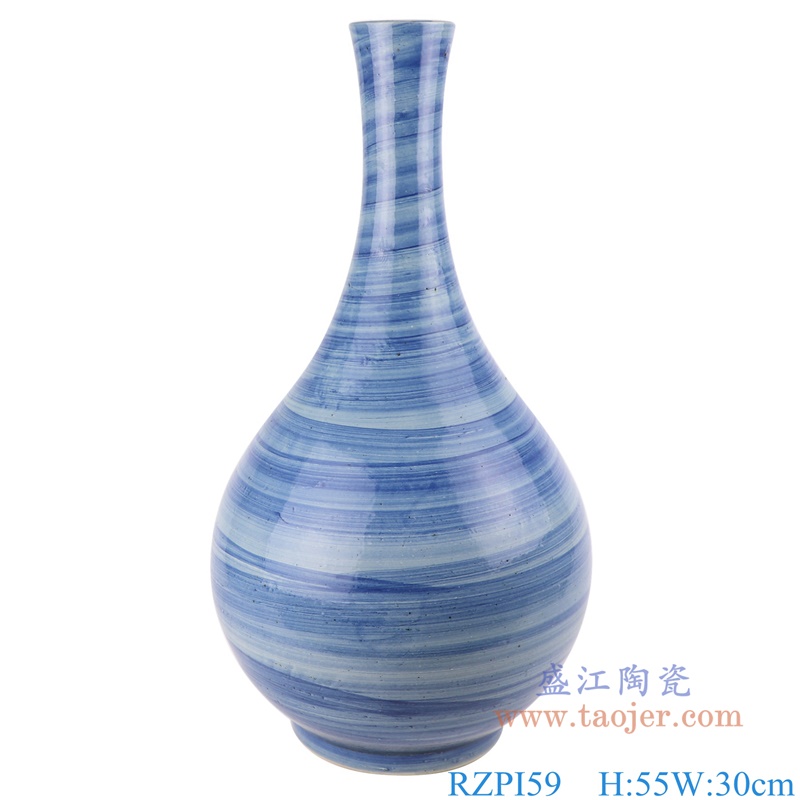 青花条纹胆瓶大号；产品编号：RZPI59       产品尺寸(单位cm):  高：55直径：30口径：7.6底径：17.5重量：6.4KG