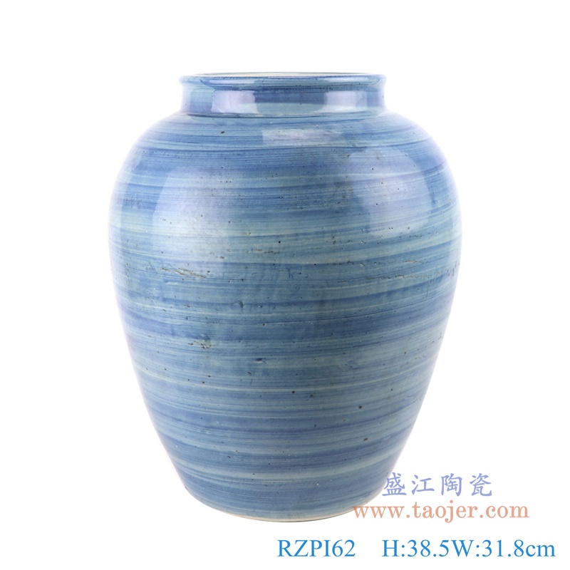 青花条纹罐子缸；产品编号：RZPI62       产品尺寸(单位cm):  高：38.5直径：31.8口径：18底径：17重量：8KG