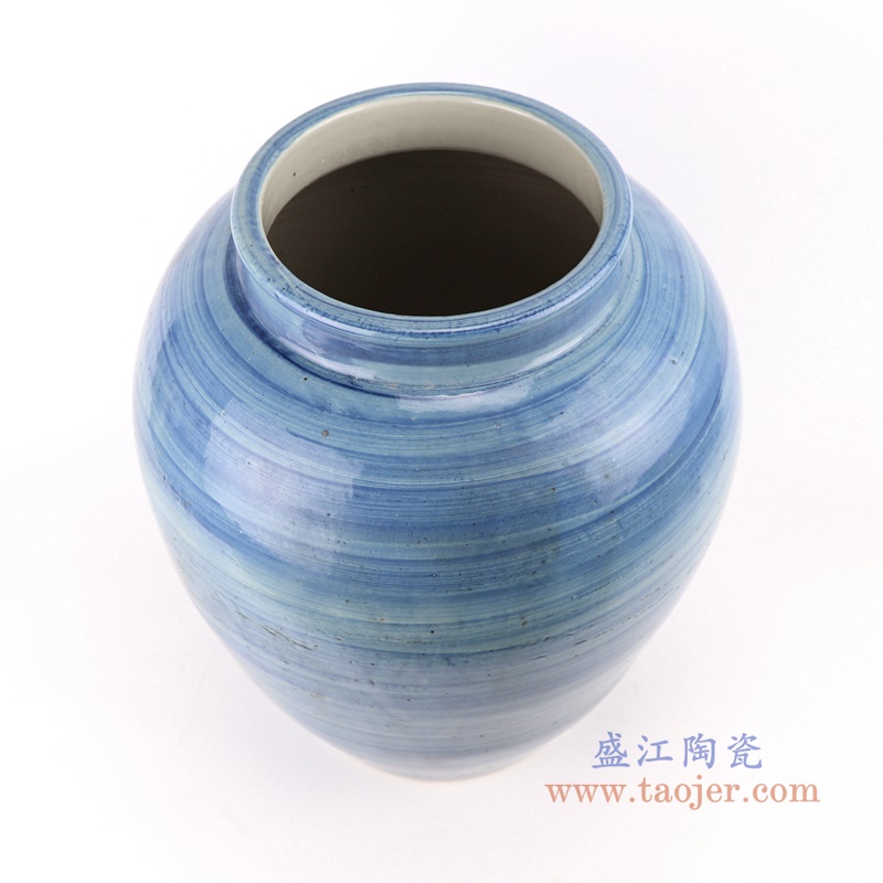 青花条纹罐子缸；产品编号：RZPI62       产品尺寸(单位cm):  高：38.5直径：31.8口径：18底径：17重量：8KG
