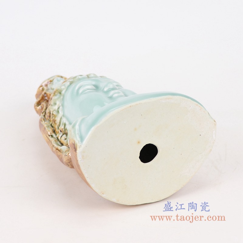 颜色釉影青窑变釉雕刻观音菩萨雕塑佛头佛像；产品编号：RZQW06-B       产品尺寸(单位cm):  高：22直径：13.3口径：底径：重量：0.6KG