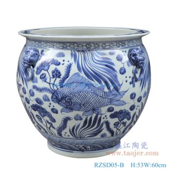 RZSD05-B青花鱼荷花大缸鱼缸水缸  高：53直径：60口径：56底径：33.5重量：KG