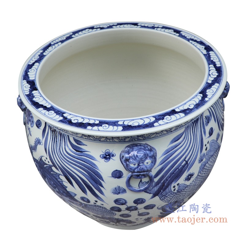 青花鱼荷花大缸鱼缸水缸；产品编号：RZSD05-B       产品尺寸(单位cm):  高：53直径：60口径：56底径：33.5重量：KG