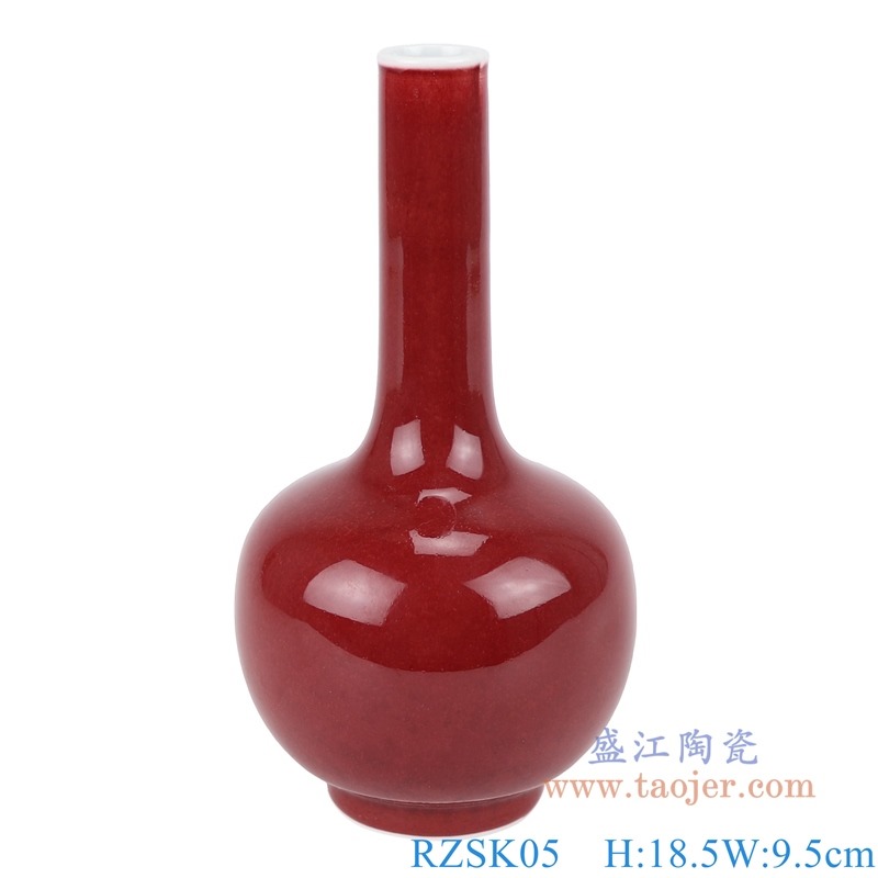 郎红釉小天球瓶；产品编号：RZSK05       产品尺寸(单位cm):  高：18.5直径：9.5口径：2.5底径：5重量：0.4KG