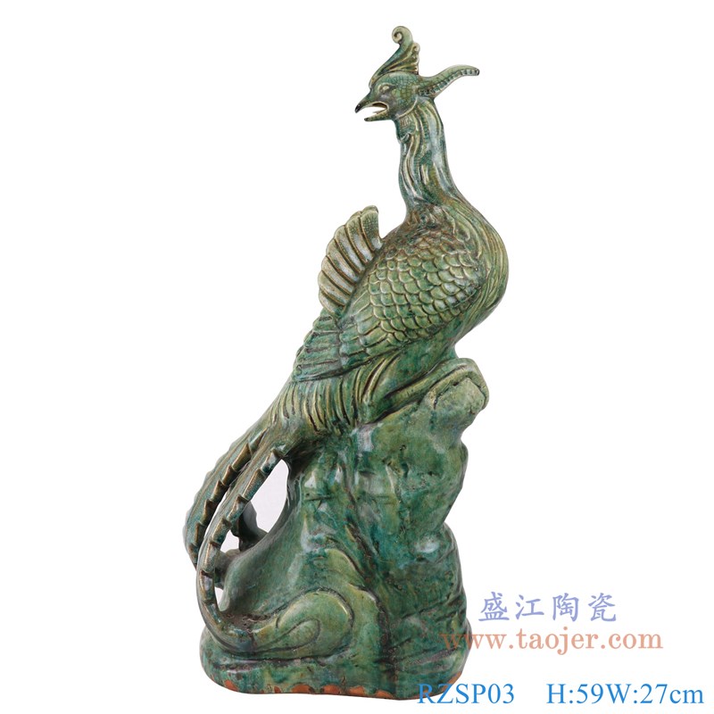仿古窑变绿釉雕塑雕刻大号孔雀;产品编号:RZSP03 产品尺寸(单位cm): 高:59直径:27口径:底径:重量:6.2KG
