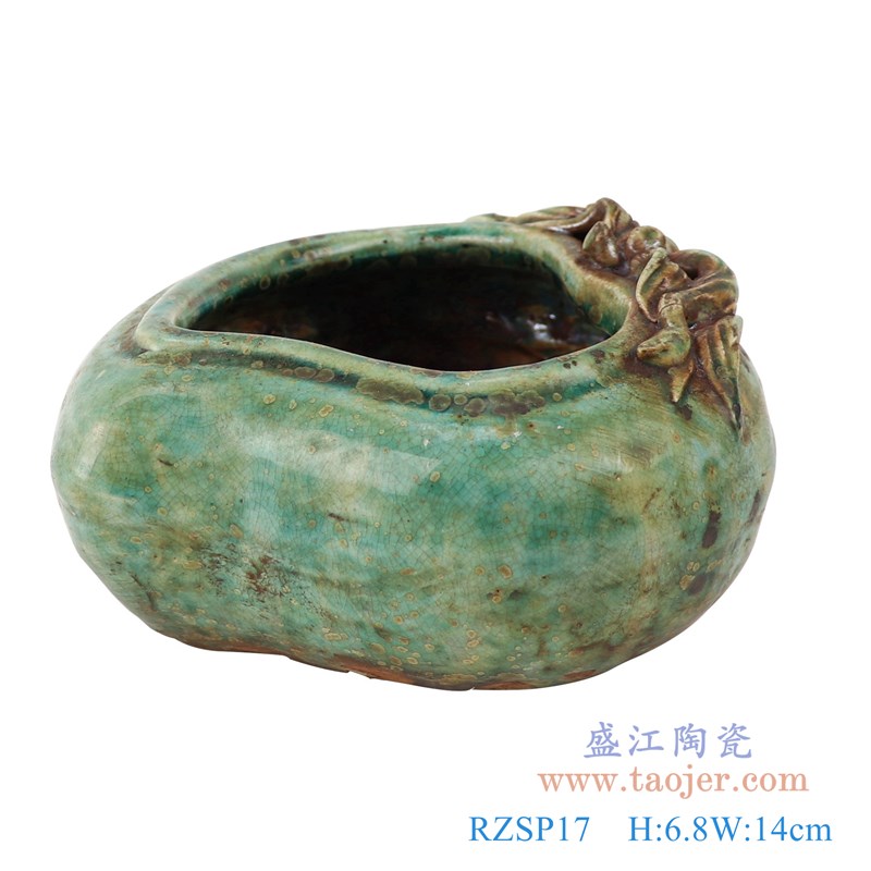 仿古窑变绿釉小烟灰缸;产品编号:RZSP17 产品尺寸(单位cm): 高:6.8直径:14口径:8.5底径:8.3重量:0.6KG